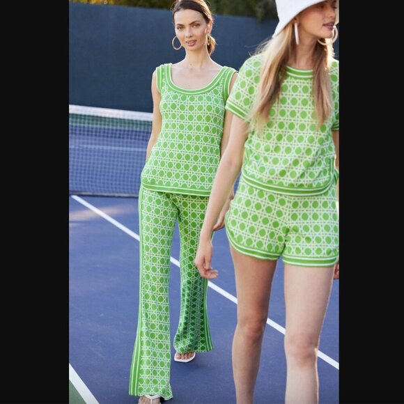 Trina Turk Tennis Green & White Pattern Bootcut Pant - Billie Jean 0 - Picture 5 of 9